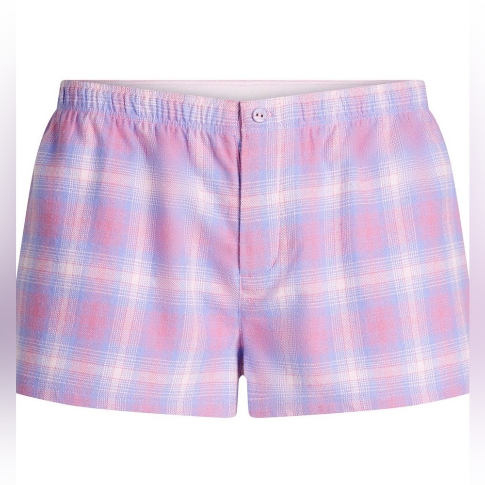 SKIMS Flannel Sleep Short Boxer Cotton Candy Plaid